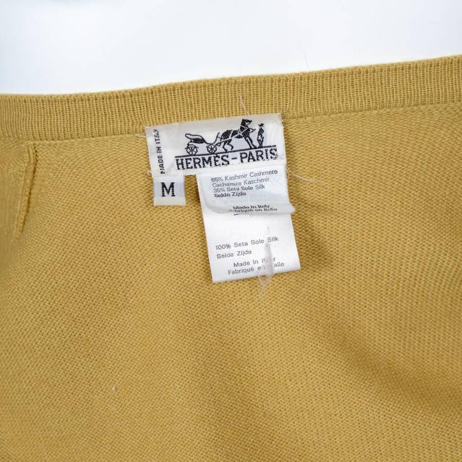 Women's Vintage HERMES Waistcoat in Yellow Mustard Silk and Cashmere Size M