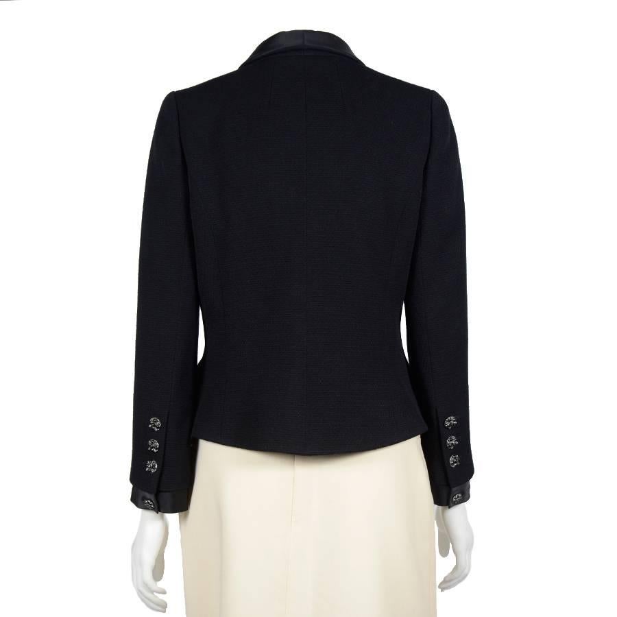 Women's CHANEL Short Black Tuxedo Jacket in Wool Size 40FR