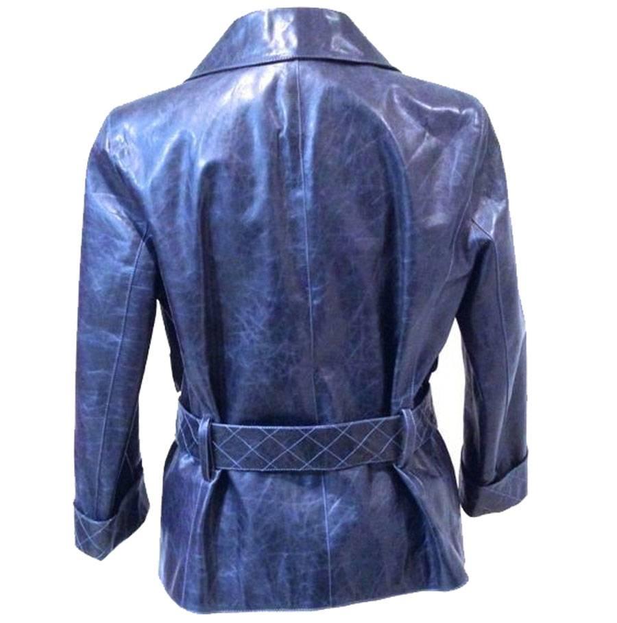 CHANEL Jacket in Faded Blue Calf Leather In Excellent Condition In Paris, FR