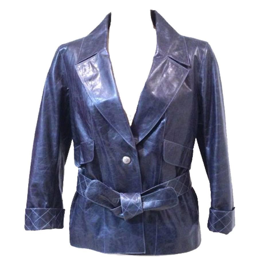 CHANEL Jacket in Faded Blue Calf Leather