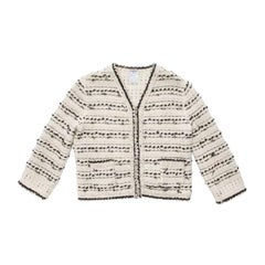 CHANEL Zip-Up Beige and Black Wool and Cashmere Jacket Size 42FR