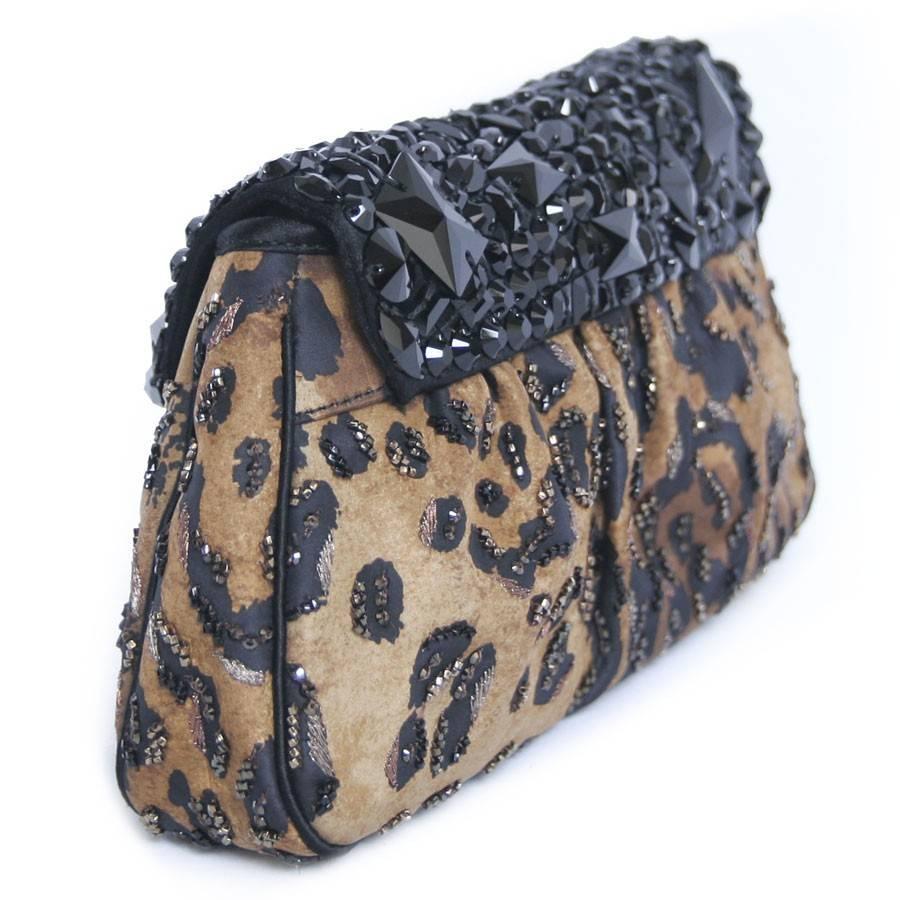 YVES SAINT LAURENT Cocktail Clutch Printed Leopard and Sequins In Excellent Condition In Paris, FR