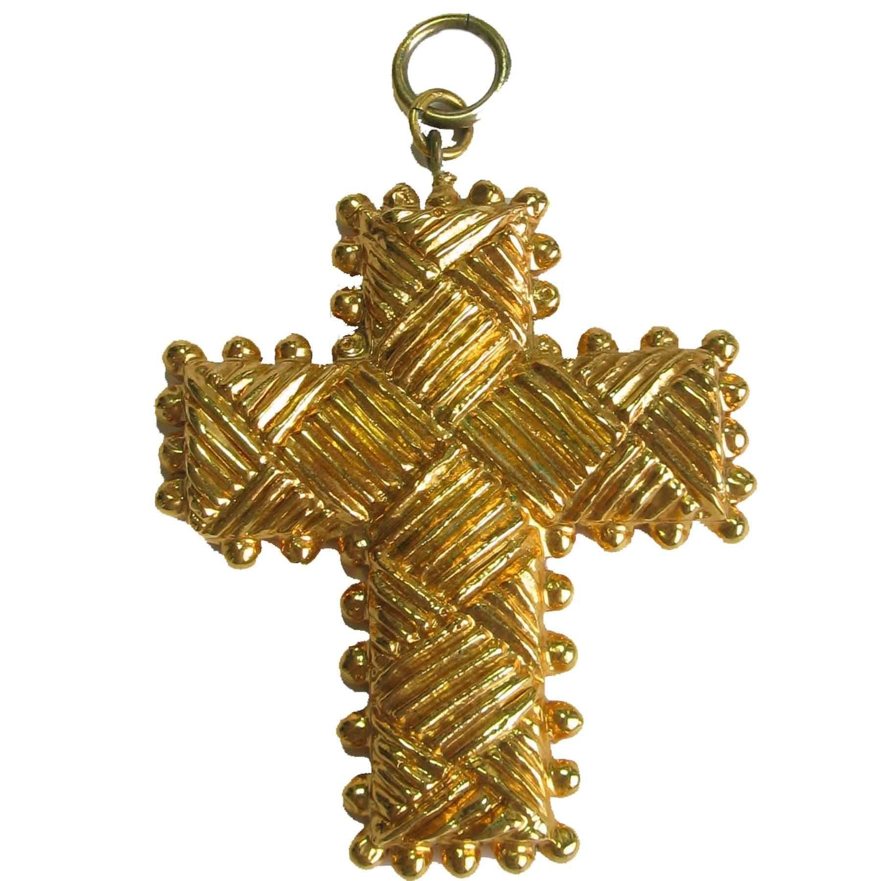 Vintage CHRISTIAN LACROIX Cross Pendant in Gilded Metal