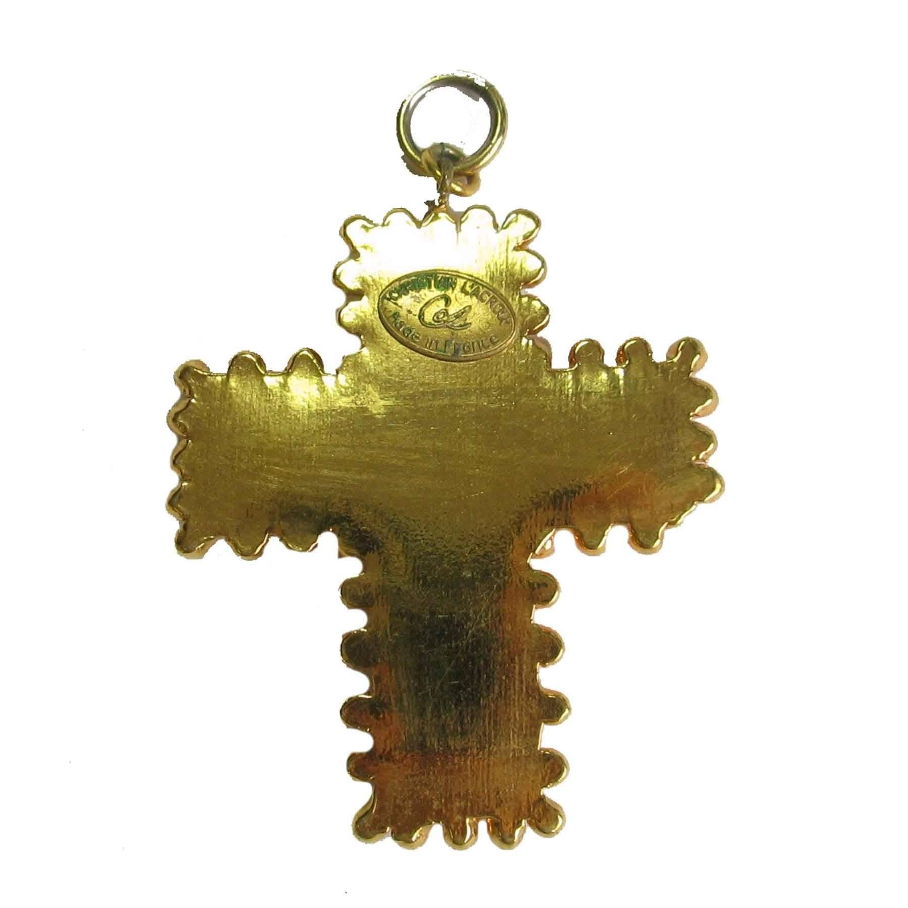 Women's Vintage CHRISTIAN LACROIX Cross Pendant in Gilded Metal