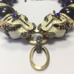 LANVIN Panther's Head Necklace in Black and Ivory Resin