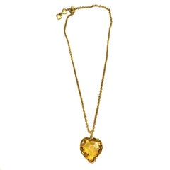 Vintage YVES SAINT LAURENT Heart Pendant Necklace in Gilded Metal and Plexiglass