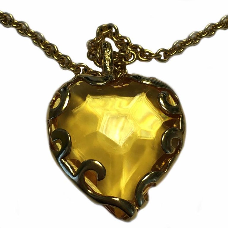 YVES SAINT LAURENT Heart Pendant Necklace in Gilded Metal and