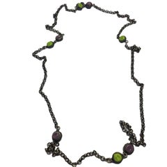 Collier MARGUERITE DE VALOIS avec chaîne en argent vieilli avec cabochons colorés