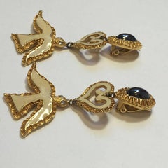 CHRISTIAN LACROIX Pendant Clip-on Earrings in Gilded Metal, Rhinestone, Resin
