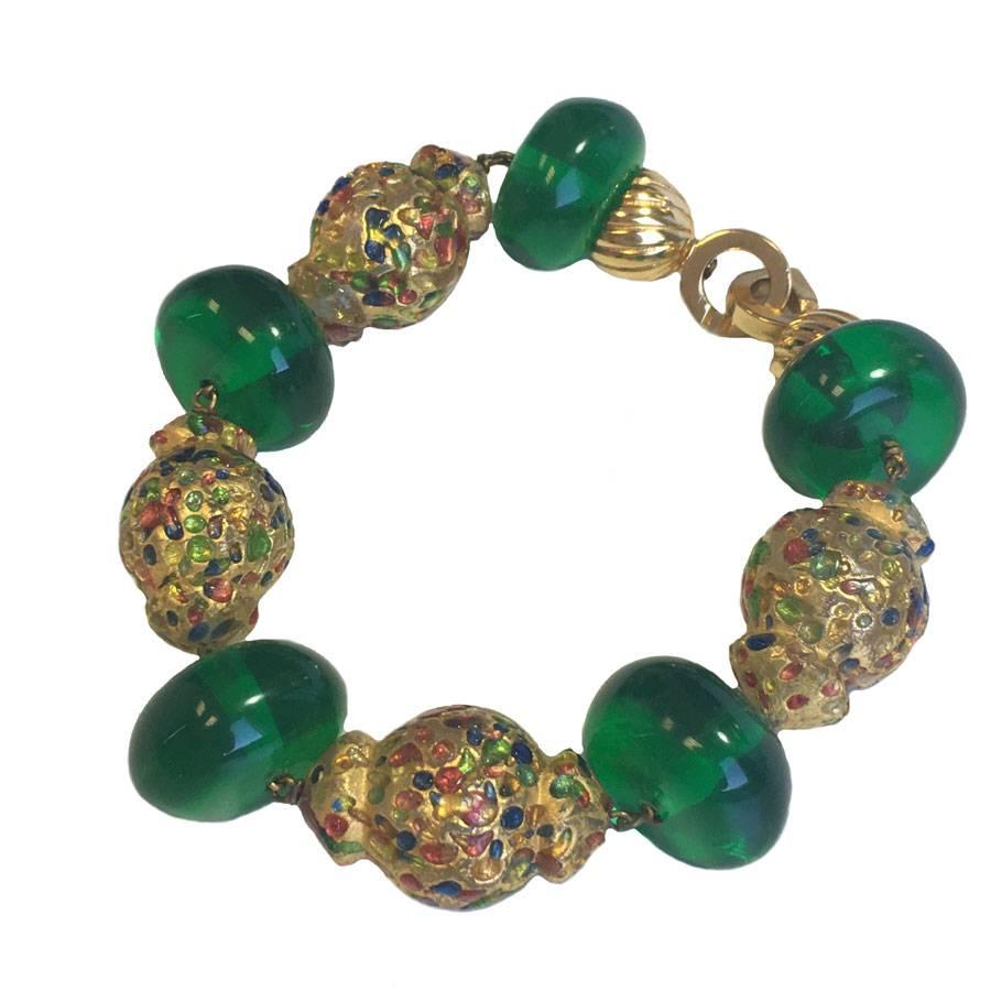 CHRISTIAN DIOR Fantasy Bracelet in Green and Multicolored Plastic Beads