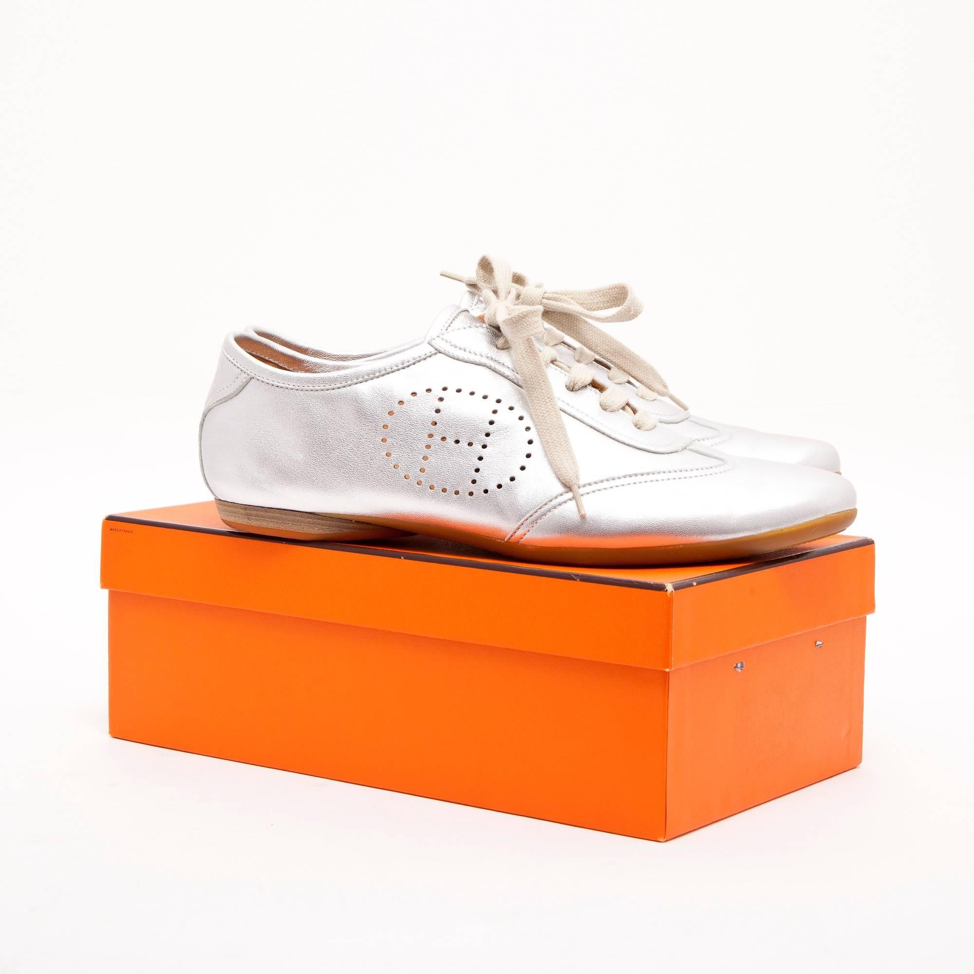 HERMES Sneakers in Silver Color Leather Size 40FR 1