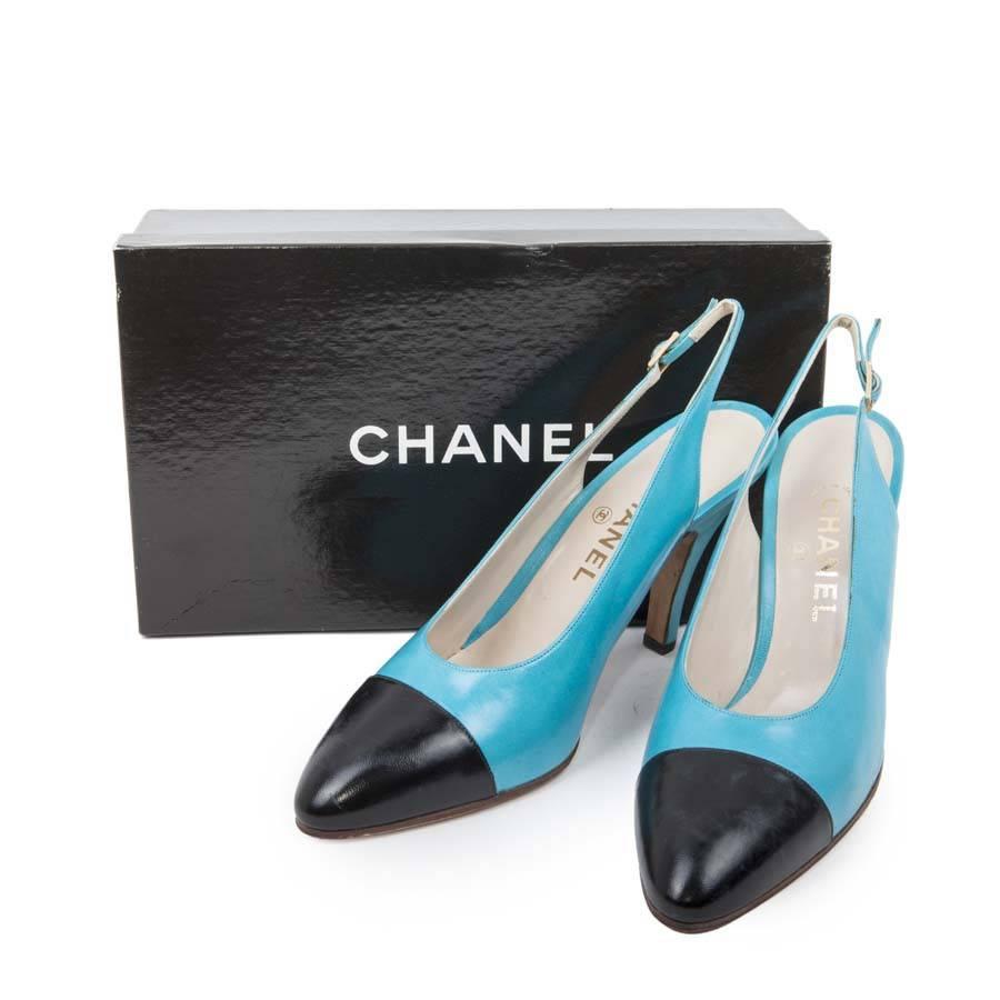 CHANE Black and Turquoise Leather Pumps Size 40FR 2
