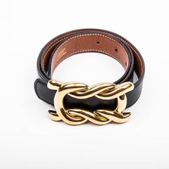 HERMES Reversible Belt in Smooth Black Box Leather and Gilded Buckle Size 72FR