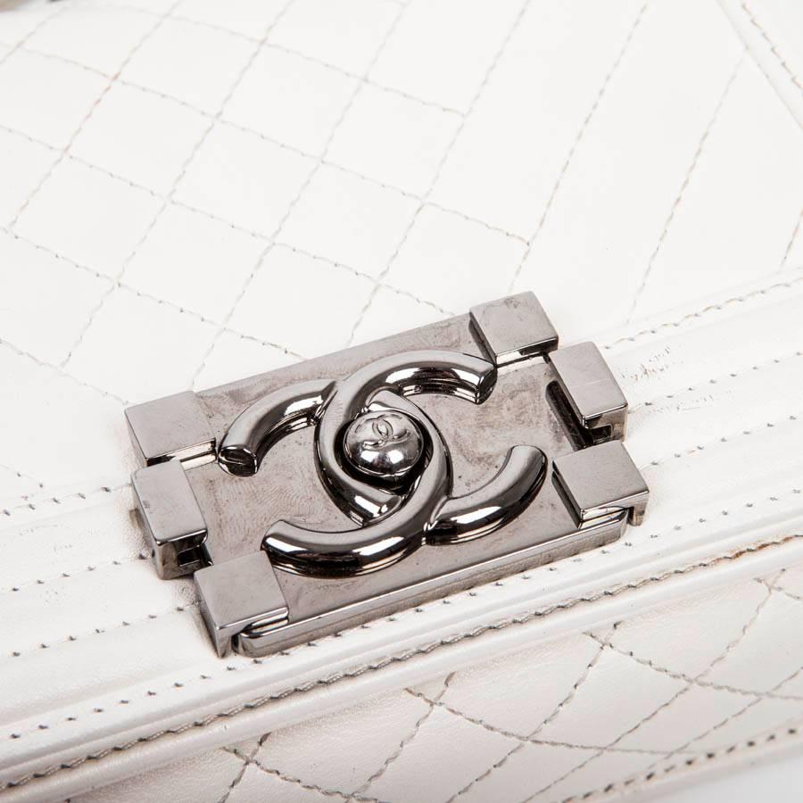 Women's CHANEL 'Boy' Flap Bag in Quilted White Leather
