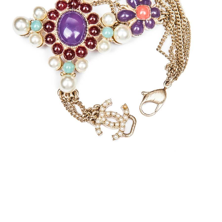 Women's Chanel Bracelet in Gilded Metal with Pearls and Multicolored Enamel 
