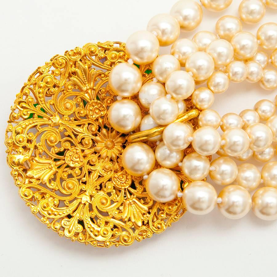 MARGUERITE DE VALOIS Couture 5 Rows Necklace in Pearls and Molten Glass In Excellent Condition For Sale In Paris, FR