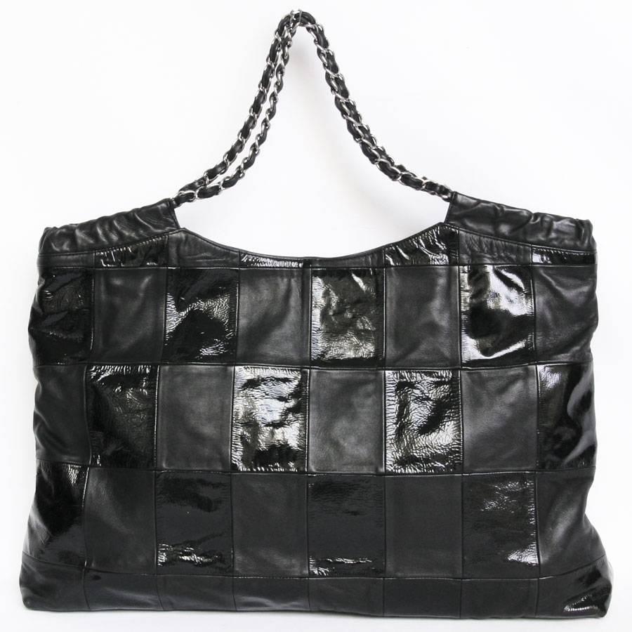 Exceptional CHANEL Bag in Patchwork of Patent and Matte Black Leather In Excellent Condition In Paris, FR