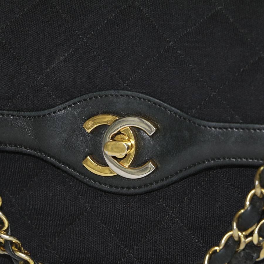 Vintage CHANEL 'Timeless' Double Flap Bag in Black Leather and Jersey 2