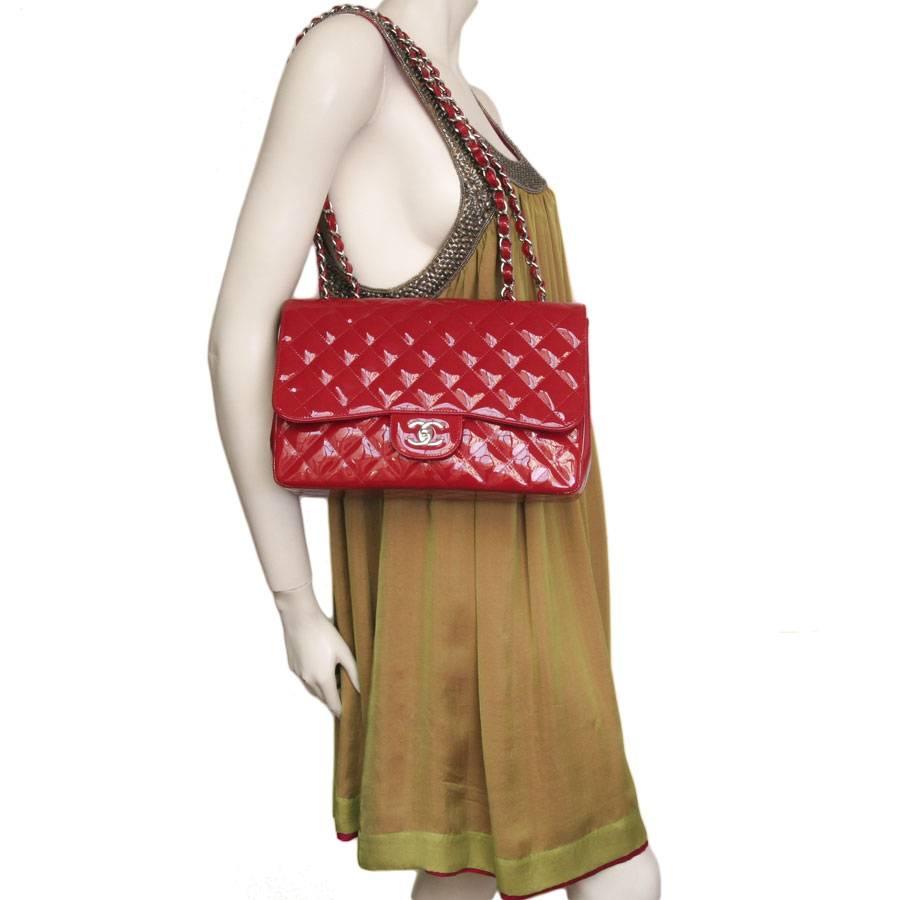 Women's CHANEL 'Jumbo' Flap Bag in Red Patent Leather