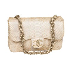 Sac à rabat CHANEL en python beige