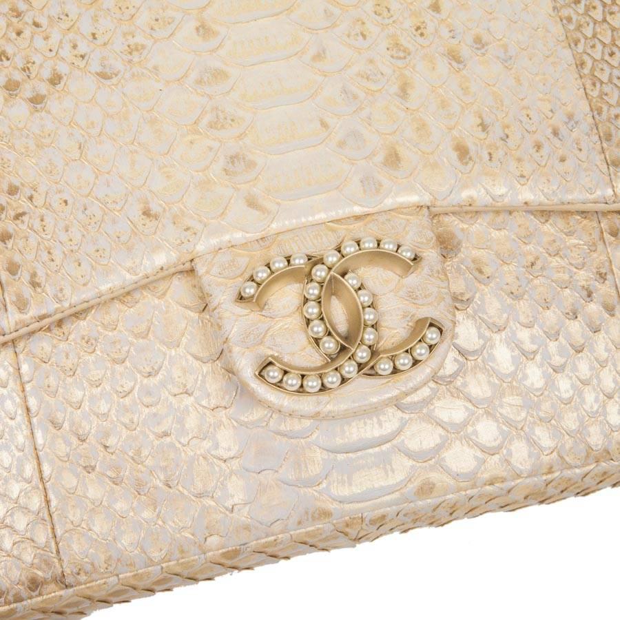 CHANEL Flap Bag in Beige Python 2