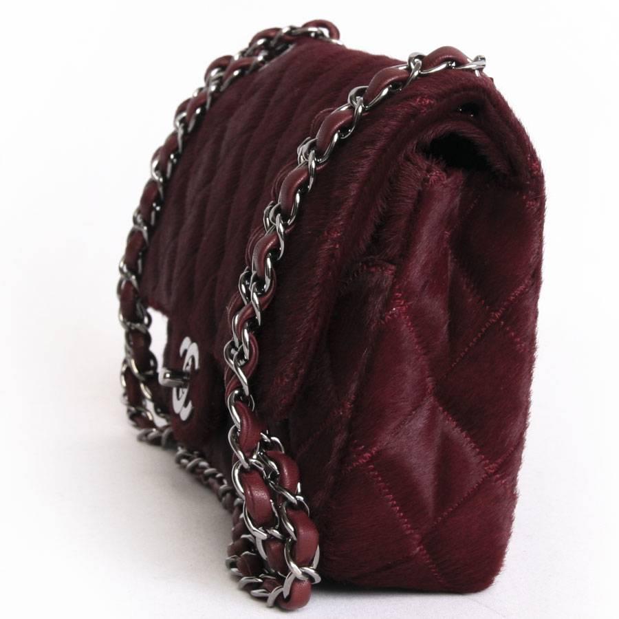 Black CHANEL 'Timeless' Flap Bag in Burgundy Foal Leather