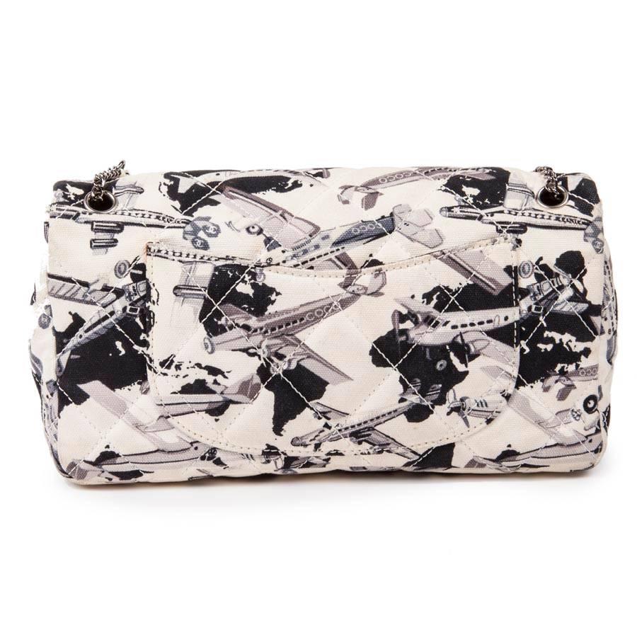 Gray CHANEL 'Timeless' Flap Bag in White and Black Canvas