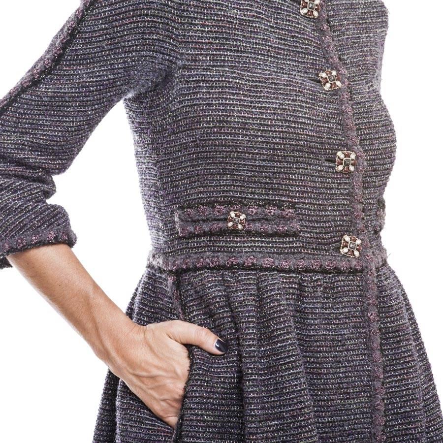 Women's CHANEL Coat Dress in Purple Tweed with Pale Gold Thread Size 34FR