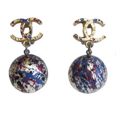 CHANEL Pendant Clip-on Earrings Graffiti Collection Multicolored CC and Pearl