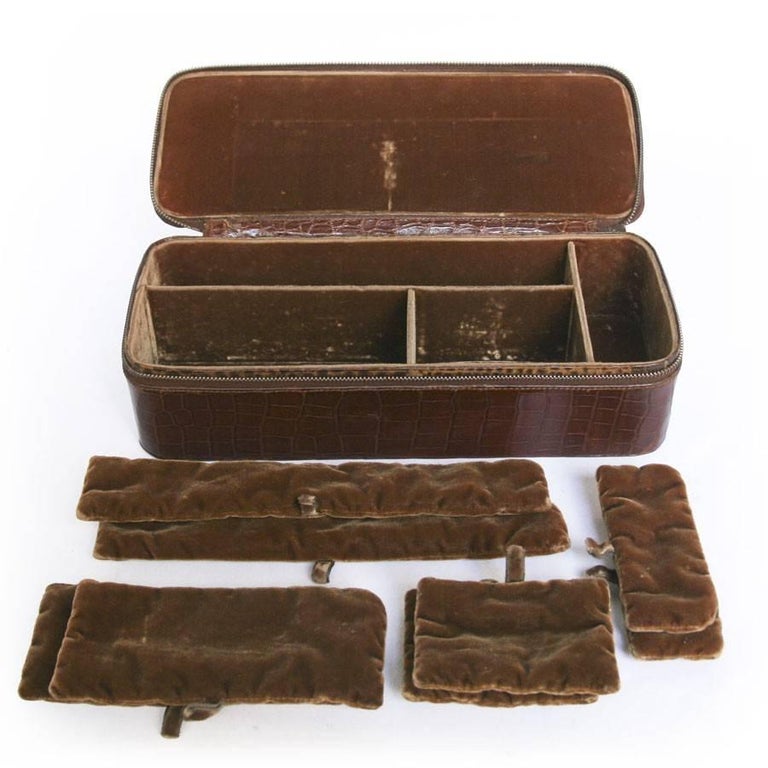 Vintage HERMES Jewelry Box in Brown Crocodile For Sale at 1stDibs