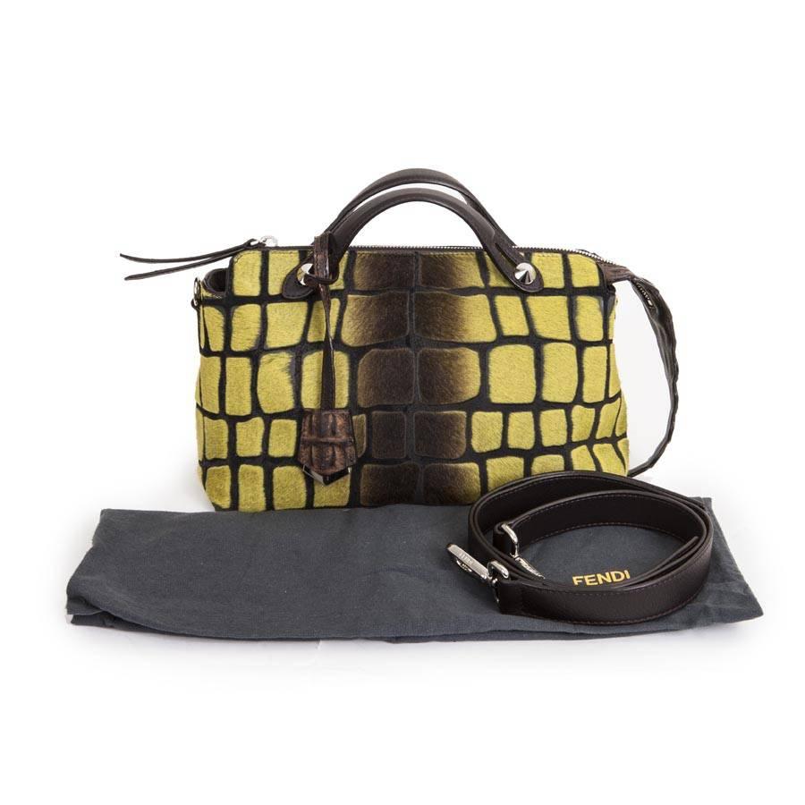 FENDI Bag in Yellow Foal Leather and Brown Crocodile Leather 3