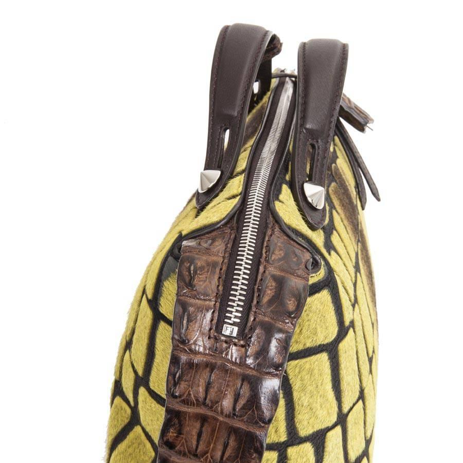 Women's FENDI Bag in Yellow Foal Leather and Brown Crocodile Leather