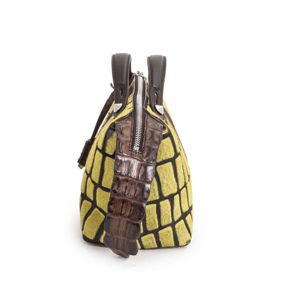 FENDI Bag in Yellow Foal Leather and Brown Crocodile Leather 2