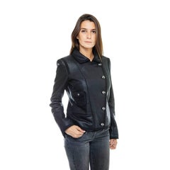 CHANEL 'Paris Los Angeles' Jacket in Asymmetrical Black Shiny Cotton Size 38FR