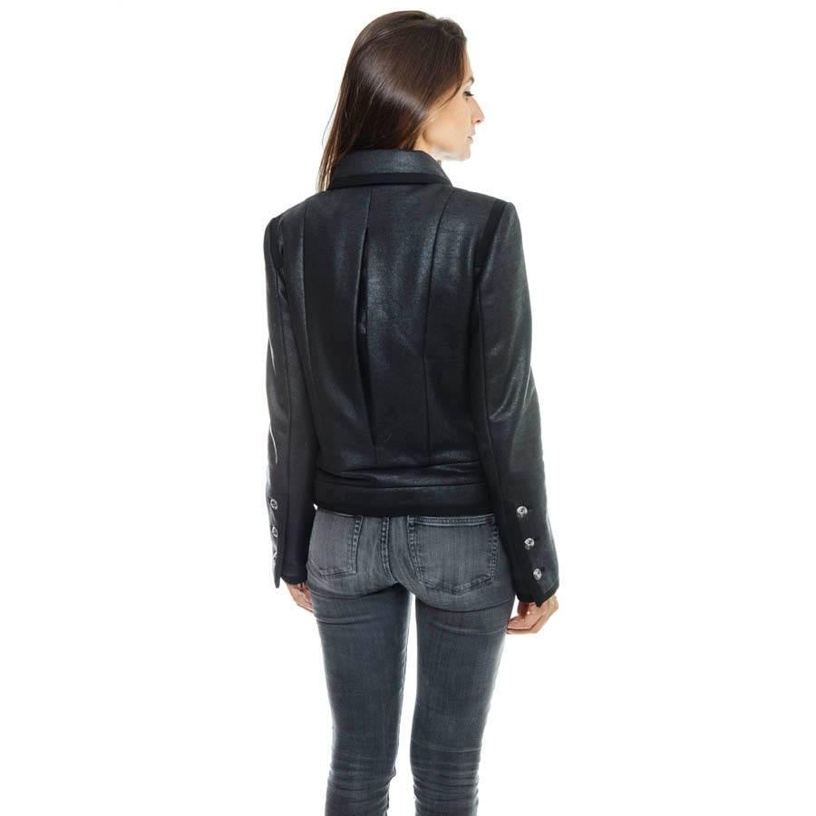 Women's CHANEL 'Paris Los Angeles' Jacket in Asymmetrical Black Shiny Cotton Size 38FR