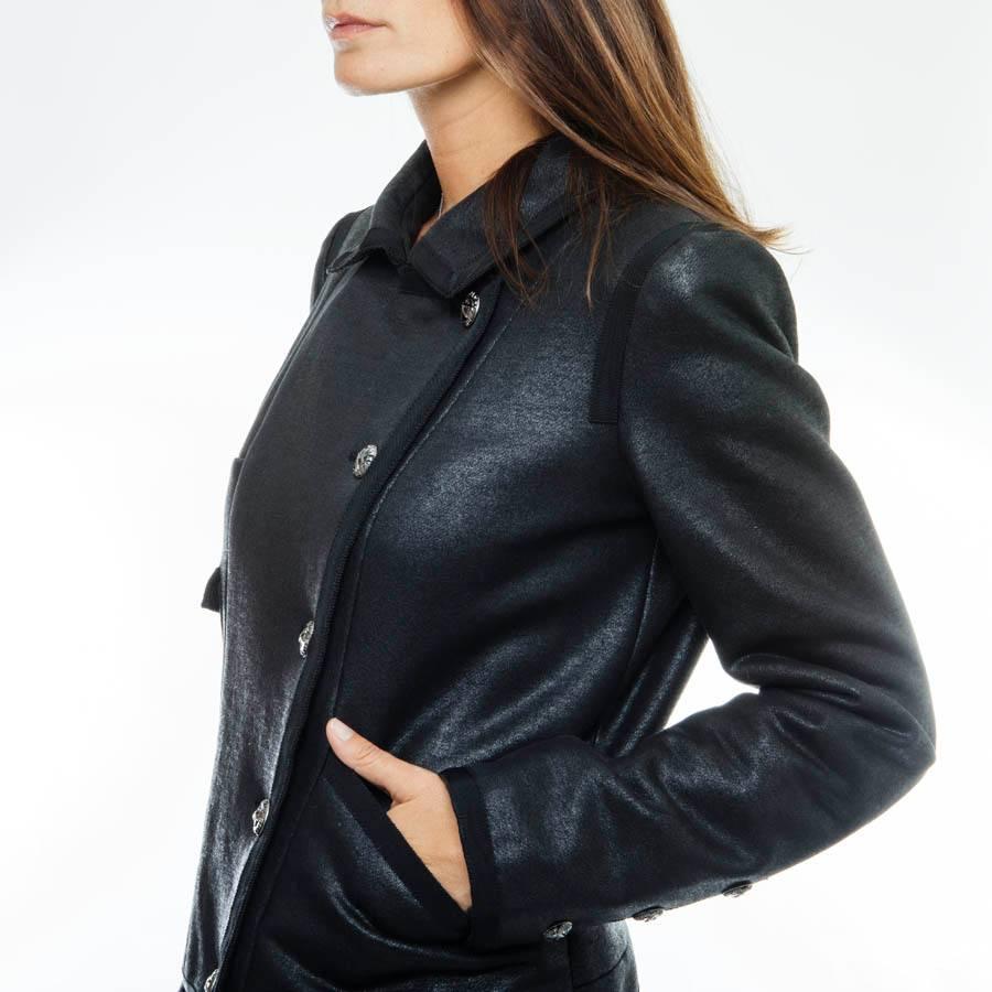 CHANEL 'Paris Los Angeles' Jacket in Asymmetrical Black Shiny Cotton Size 38FR 1