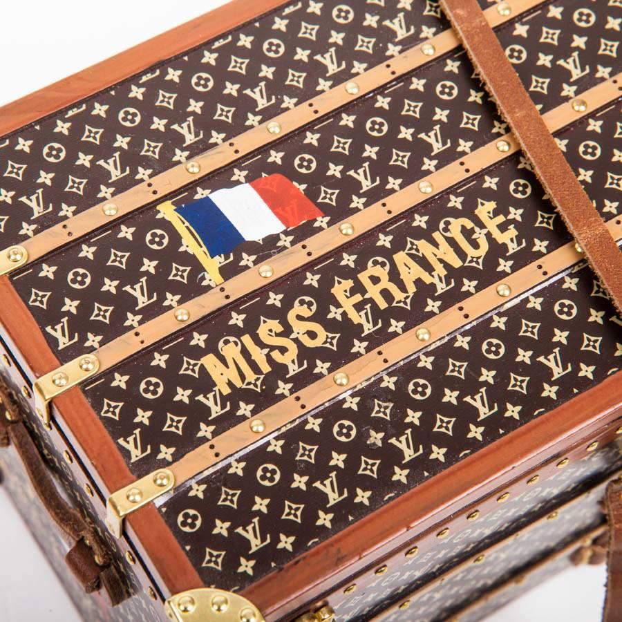 Brown LOUIS VUITTON Miniature 'Miss France' Trunk in Wood and gilded Metal