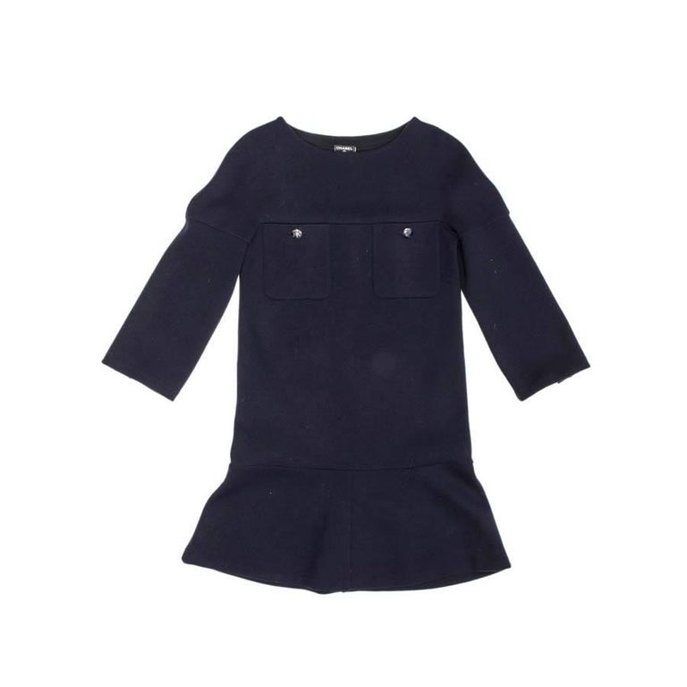CHANEL Dress in Navy Blue Wool Jersey Size 34FR For Sale at 1stDibs