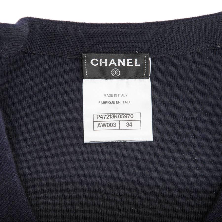 Black CHANEL Dress in Navy Blue Wool Jersey Size 34FR