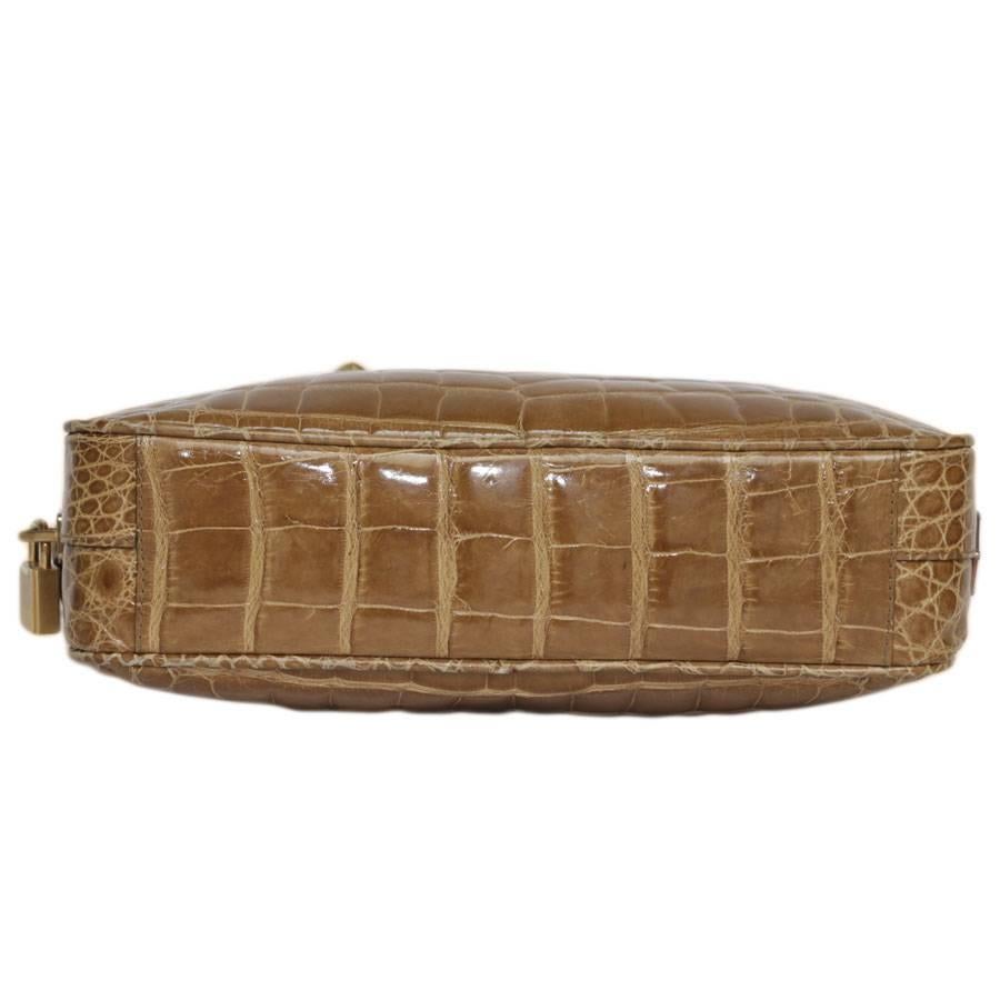PRADA Mini Plume Handbag in Blond Alligator Leather In Excellent Condition In Paris, FR