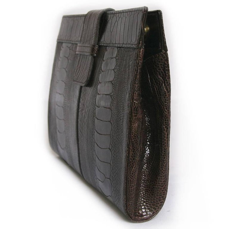 YVES SAINT LAURENT Clutch in Brown Ostrich Leg Leather For Sale at 1stDibs clutches leg