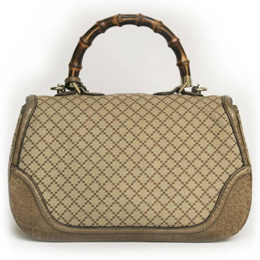 GUCCI 'Bamboo'Bag in Embroidered Beige and Brown Canvas and Beige ...
