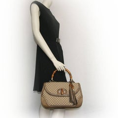 GUCCI 'Bamboo'Bag in Embroidered Beige and Brown Canvas and Beige Crocodile