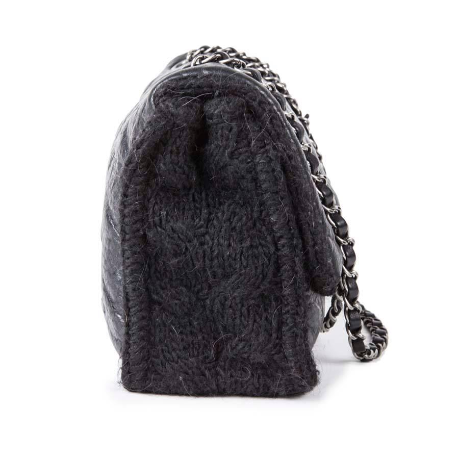 Women's CHANEL Flap Bag in Black Wool and Aged Leather