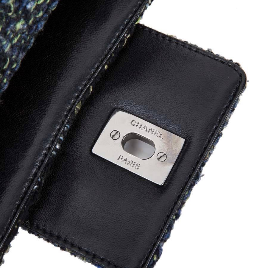 CHANEL Flap Bag in Black and Blue Green Tweed with Shiny Threads 5