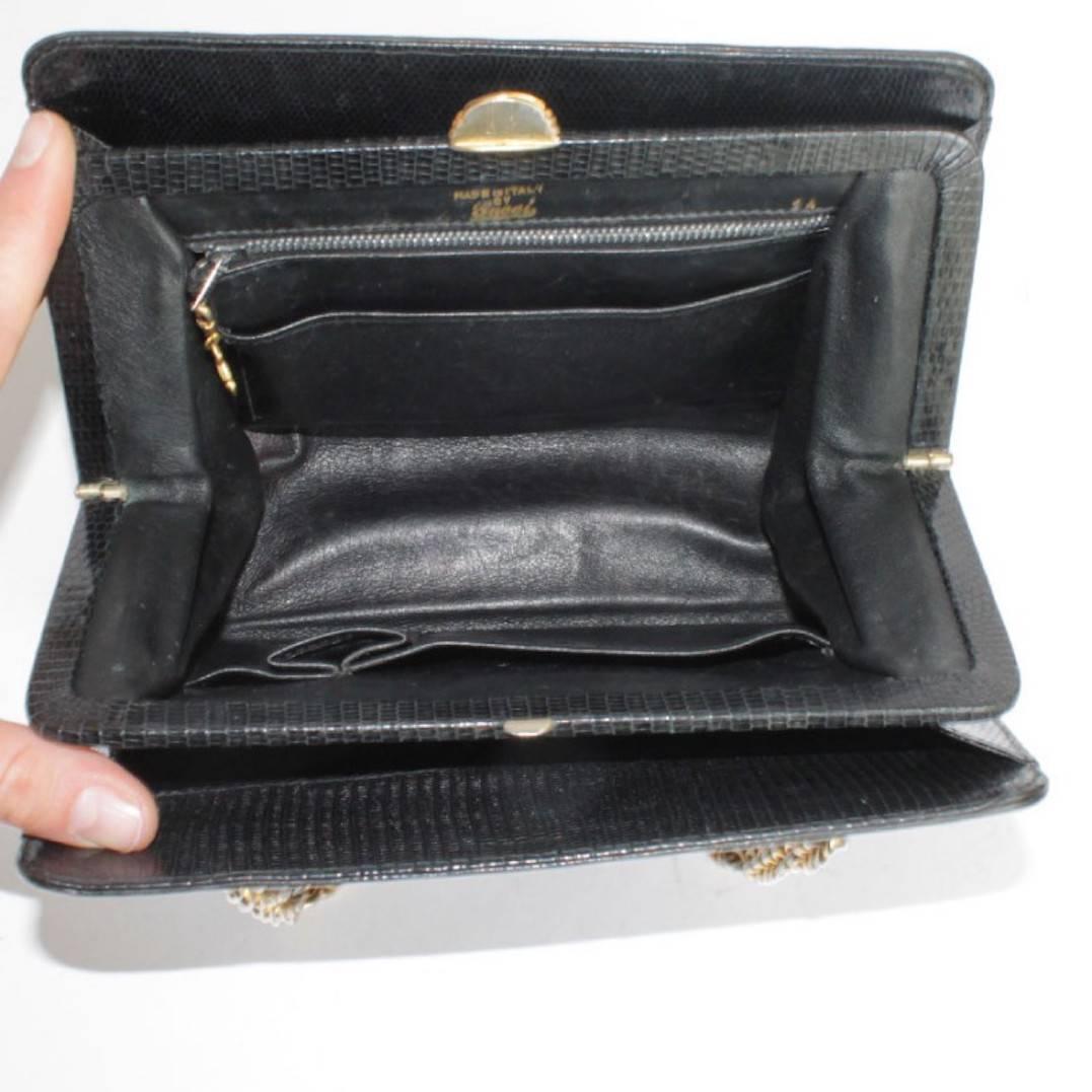 Vintage GUCCI Bag in Black Lizard In Good Condition In Paris, FR
