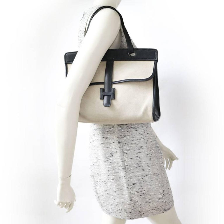 Vintage Hermes Bag In Beige Canvas And Navy Blue Leather For Sale At 1stdibs Canvas Hermes Bag Vintage Hermes Canvas Bag Hermes Vintage Canvas Bag