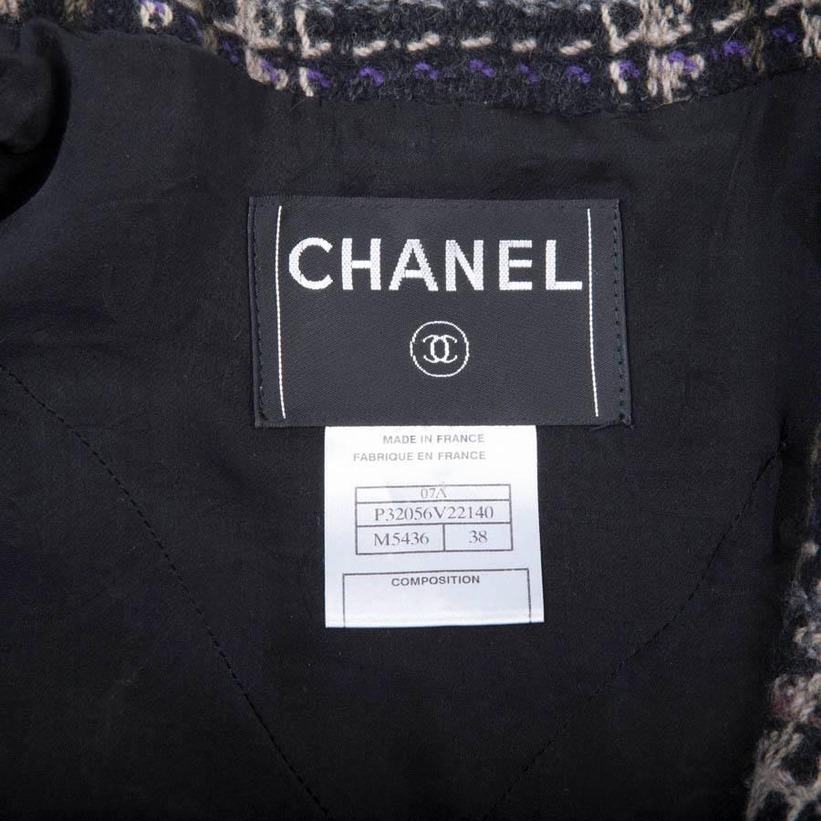 CHANEL Checked Jacket in Black Wool Tweed and Multicolored Checks Size 38EU 3