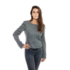 CHANEL Jacket in Gray Wool with Chevron Pattern Size 38FR