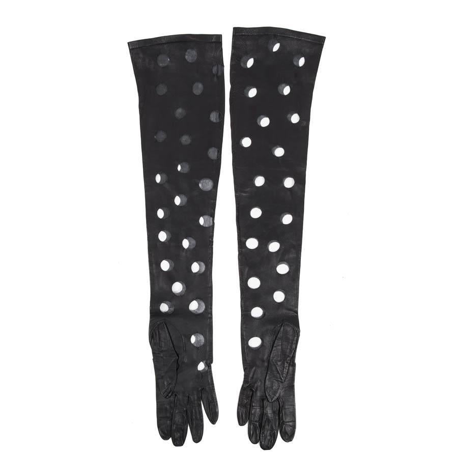 CHANEL Long Perforated Gloves in Black Lamb Leather For Sale